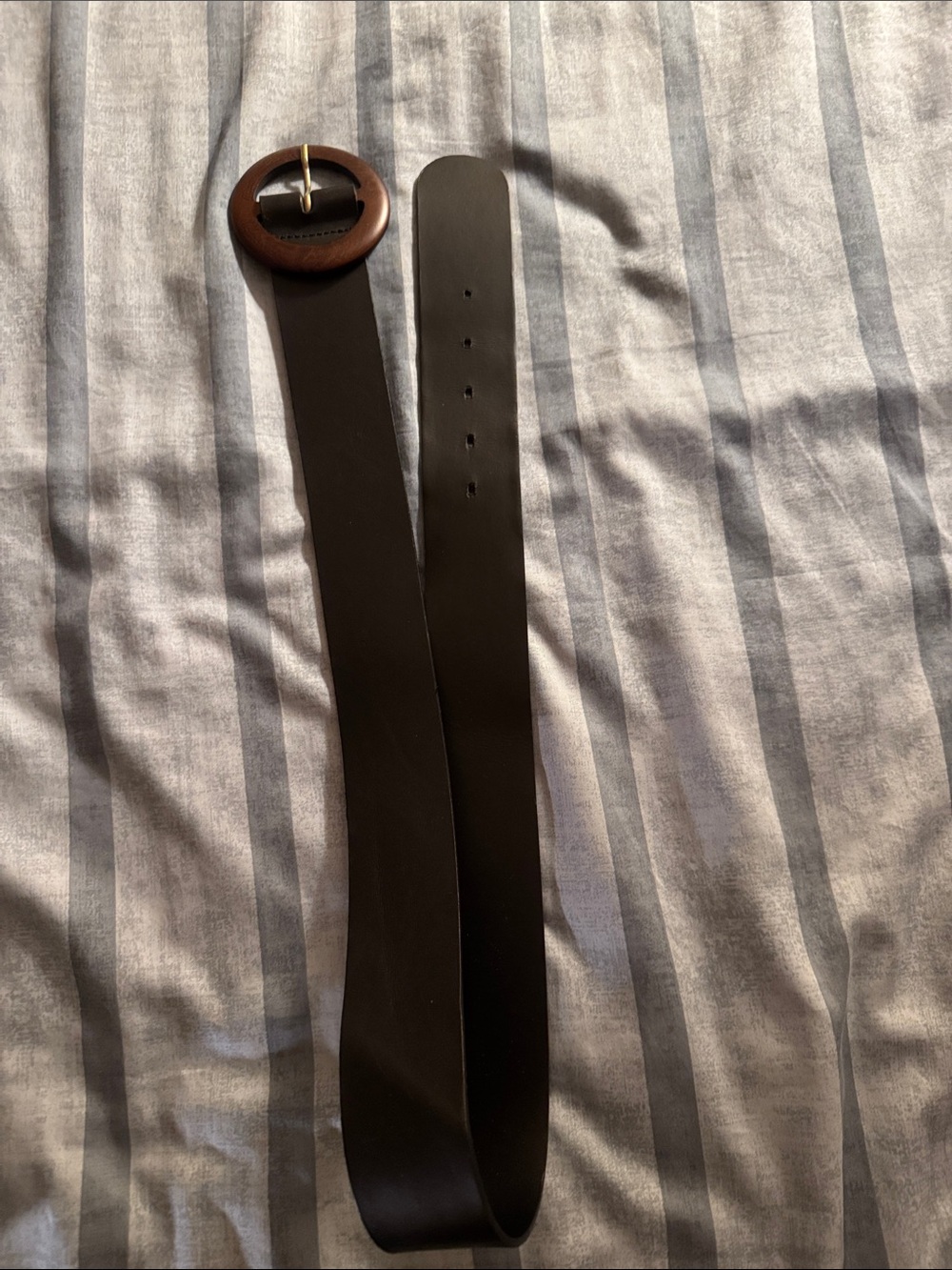Sezane T90 Classic Black Leather Belt with Wooden Buckle